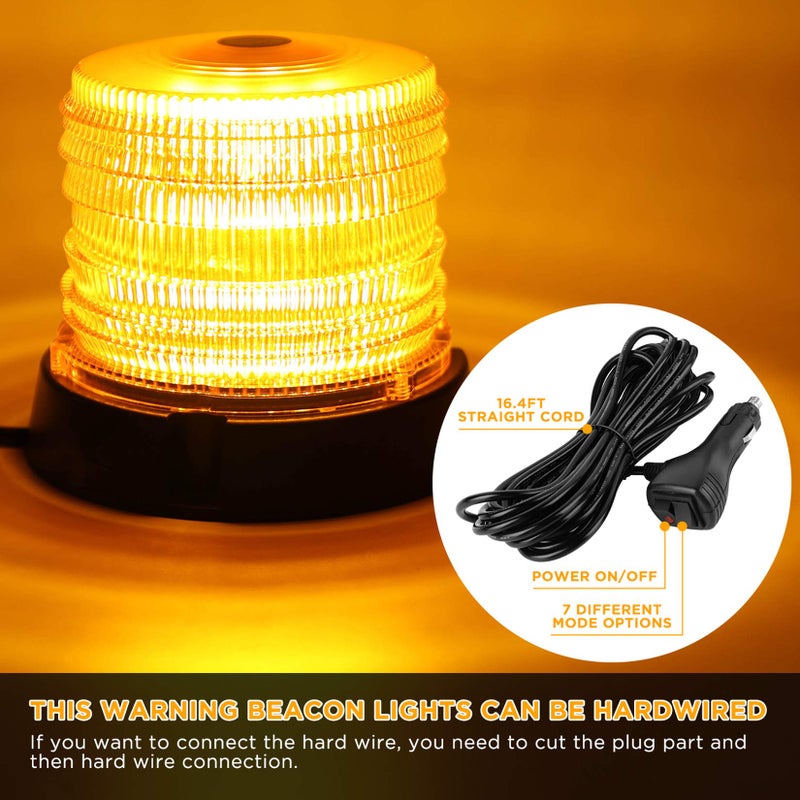ASPL LED Warning Flash Beacon Lights, 60 LED Amber Warning Safety Flashing Strobe Lights with Magnetic and 16 ft Straight Cord for Vehicle Truck Tractor Golf Carts UTV Car Bus,12V-24V - Image 4